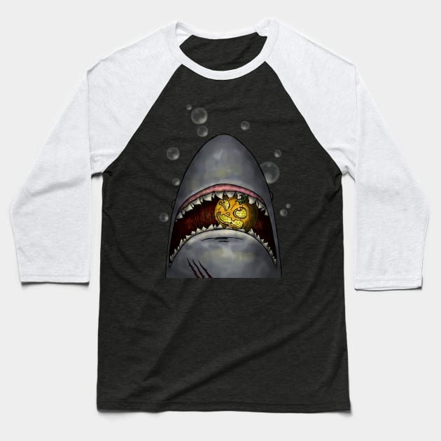 Pumpkin Shark Baseball T-Shirt by Thedustyphoenix